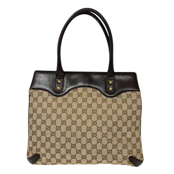 GUCCI Vintage Monogram Horsebit Chain Shoulder Bag Beige Brown Canvas [105425] - Picture 6 of 13